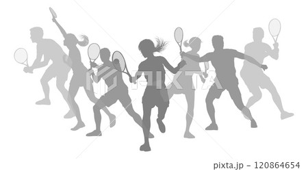 Silhouette Tennis Players Silhouettes Concept 120864654