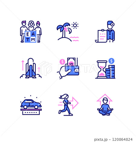 Employee motivation - line design style icons set Employee motivation - line design style icons set 120864824