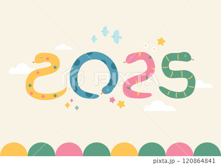 Korean traditional New Year illustration with cute colorful snakes. 120864841