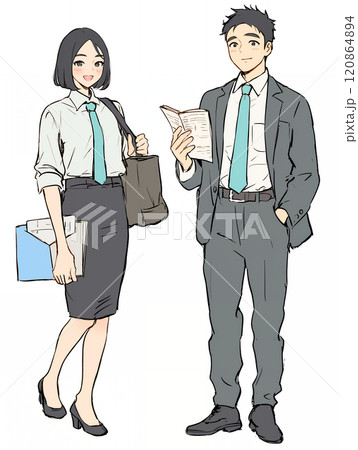 笑顔の若い会社員の男女　AI 120864894