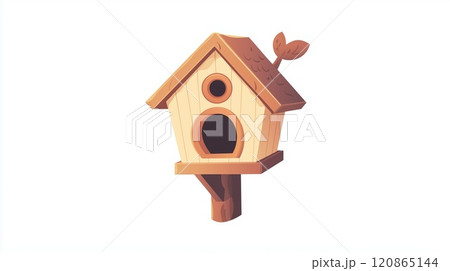 Wooden cute birdhouse 2D Logo on a white background 120865144