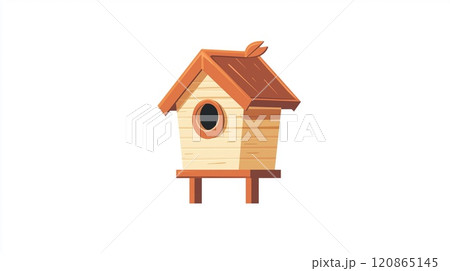 Wooden cute birdhouse 2D Logo on a white background 120865145