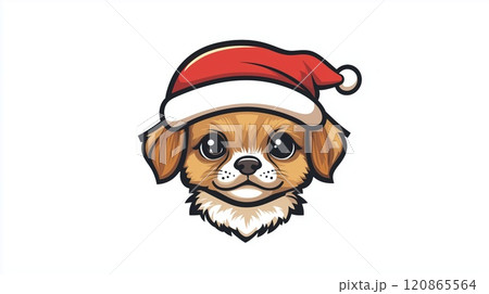 Cute puppy in a Christmas hat 2D Logo on a white background 120865564