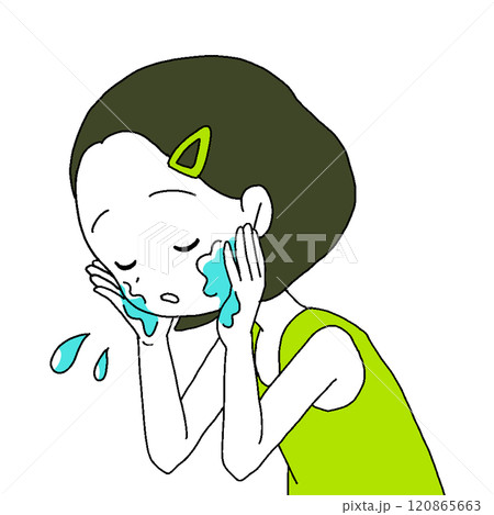 洗顔・顔を洗う女性　手描き人物イラスト素材 120865663