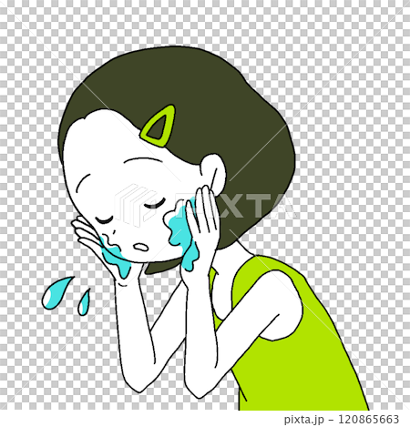 洗顔・顔を洗う女性　手描き人物イラスト素材 120865663