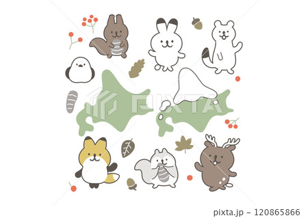 雪国のかわいい動物たちのイラストセット＿カラー① 120865866