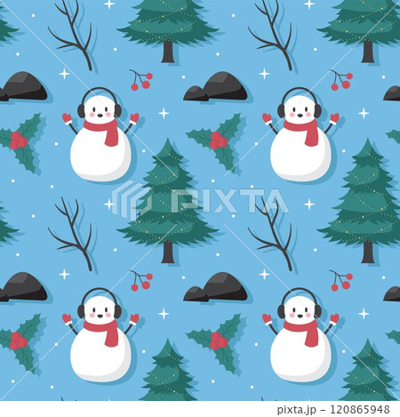 Charming Winter Seamless Pattern Design Featuring Decorative Elements in a Hand Drawn Cartoon Style Illustration Template Charming Winter Seamless Pattern Design Featuring Decorative Elements in a Hand Drawn Cartoon Style Illustration Template 120865948