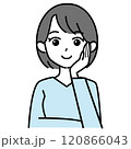 頬に手を当てて考える女性 120866043