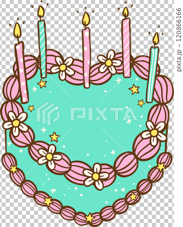 Groovy Birthday Heart Cake with Candles Doodle Hand Drawn 120866166