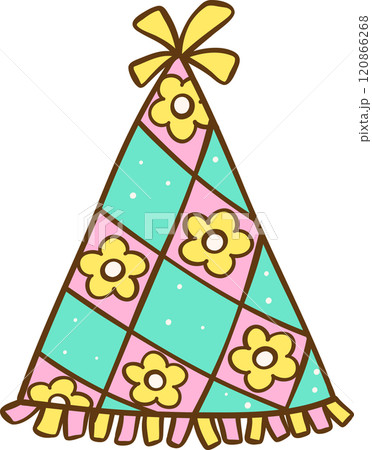 Groovy Retro Party Hat Doodle Hand Drawn 120866268
