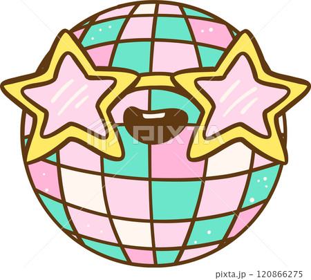 Groovy Disco Ball with Glasses Doodle Hand Drawn 120866275