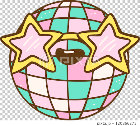 Groovy Disco Ball with Glasses Doodle Hand Drawn 120866275