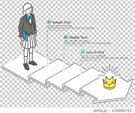 ゴールに向かってステップアップする女子学生のベクター素材 120866593