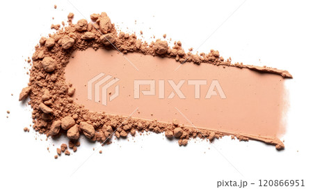 Soft beige face powder texture, crushed makeup product swatch on white background, natural earthy tone, smooth cosmetic powder, beauty advertising design Soft beige face powder texture, crushed makeup product swatch on white background, natural earthy tone, smooth cosmetic powder, beauty advertising design 120866951