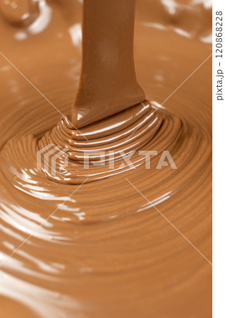 Melted milk chocolate pouring, chocolate texture. Melted milk chocolate pouring, chocolate texture. 120868228