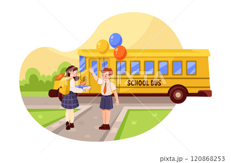 Smiling School Boy and Girl Character at First September Vector Illustration 120868253