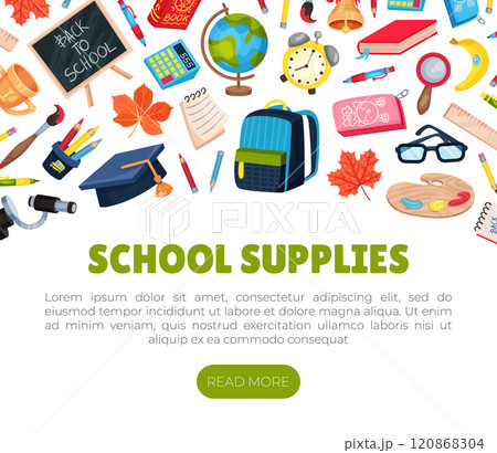 School Supply and Item Banner Design Vector Template School Supply and Item Banner Design Vector Template 120868304