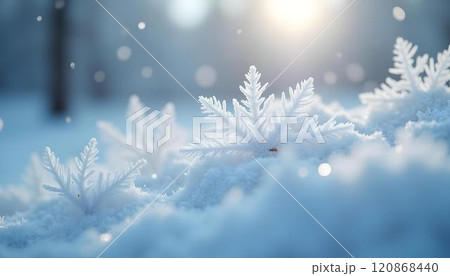 Winter background with snowflakes in morning 120868440