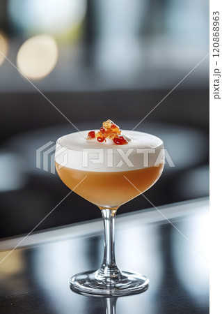 glass with a whiskey sour cocktail, generative AI 120868963