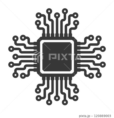 AI, CPU, GPU microchip icon, Machine learning micro chip symbol, ML icon, Artificial intelligence sign. Vector illustration image. Isolated on white background. 120869003