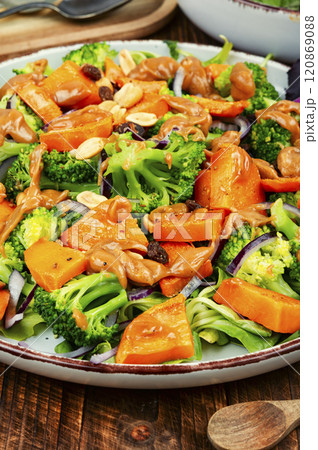 Roasted Vegetable Salad with Nut Butter. 120869088