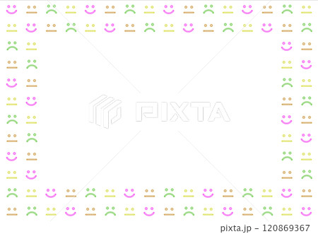 明るい色んな表情の顔のアイコンが並ぶ四角いフレーム 明るい色んな表情の顔のアイコンが並ぶ四角いフレーム 120869367