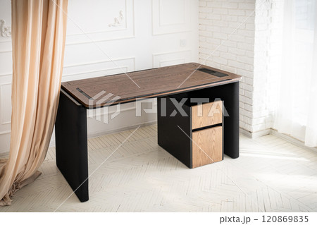 Director's office with large wooden table. Interior design Director's office with large wooden table. Interior design 120869835