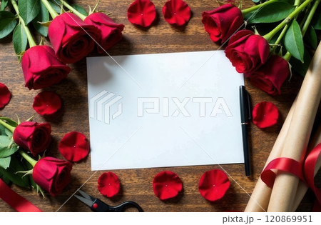 Large white sheet for text on florist's table  120869951