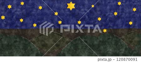 Hand painted watercolor textured night background with stars. High quality illustration for cards, banners, border, celebration of true Christmas design, decoration. Landscape. Minimalistic image Hand painted watercolor textured night background with stars. High quality illustration for cards, banners, border, celebration of true Christmas design, decoration. Landscape. Minimalistic image 120870091