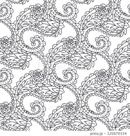 Seamless pattern with black and white Paisley motifs 120870334