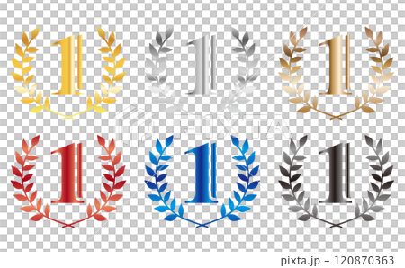 Set of laurels of various colors and the number 1 120870363