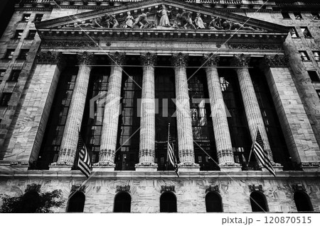 stock exchange building in new york old style black and white photo of stock exchange building in new york old style black and white photo of 120870515