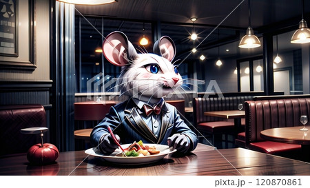 レストランで食事するネズミ レストランで食事するネズミ 120870861