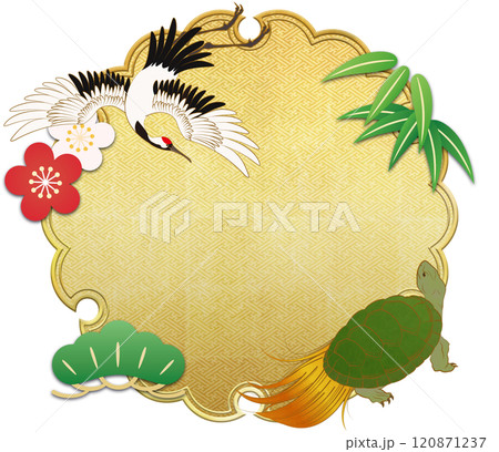 金色の雪輪と松竹梅の背景素材 120871237