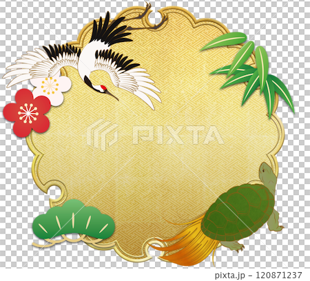 金色の雪輪と松竹梅の背景素材 120871237