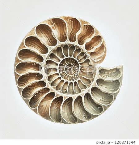 アンモナイト化石の水彩イラスト 120871544