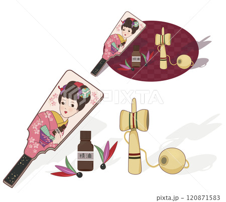羽子板とけん玉と精油瓶 羽子板とけん玉と精油瓶 120871583