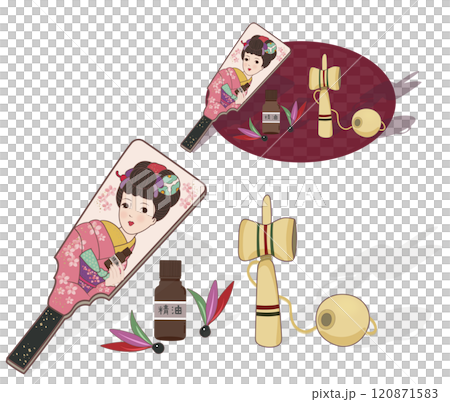 羽子板とけん玉と精油瓶 羽子板とけん玉と精油瓶 120871583