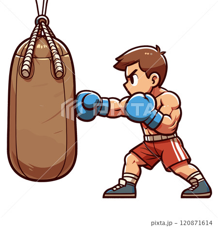 サンドバッグを殴るボクサーのイラスト 120871614