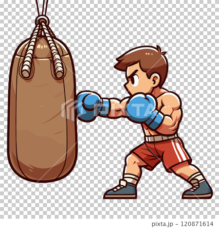サンドバッグを殴るボクサーのイラスト 120871614