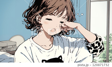 あくびをしている若い女性