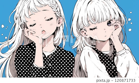 あくびをしている若い女性