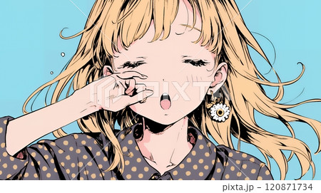 あくびをしている若い女性
