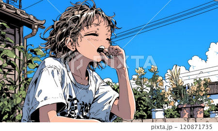 あくびをしている若い女性
