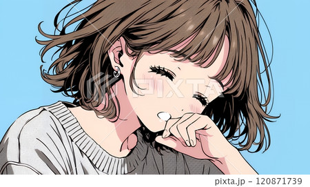 あくびをしている若い女性