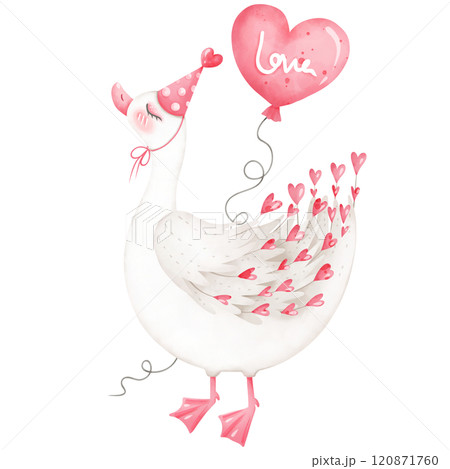 Hand drawn swan with heart balloons for the festival of love. 120871760
