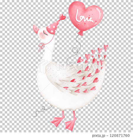 Hand drawn swan with heart balloons for the festival of love. 120871760