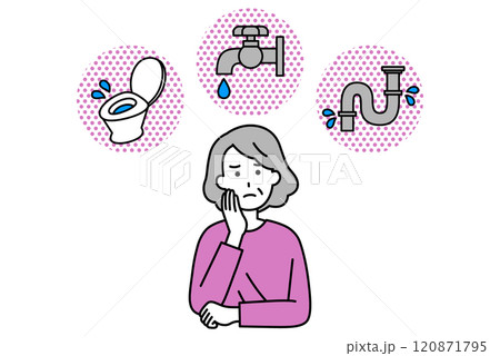 水漏れのトラブルに悩む年配の女性 120871795