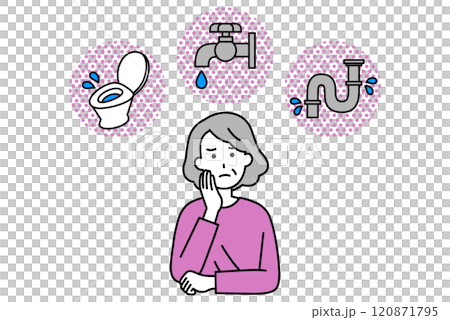 水漏れのトラブルに悩む年配の女性 120871795