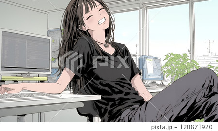 仕事中にあくびをしている若い女性